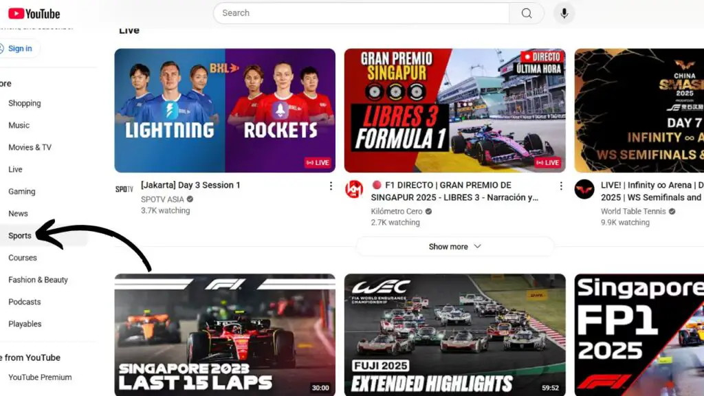 YouTube (Official Sports Channels)