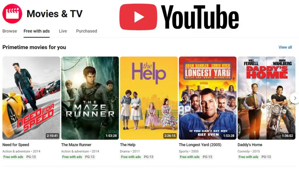 Youtube Free Movies with Ads