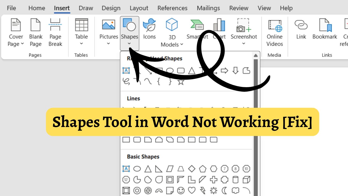 Shapes Tool in Word Not Working [Fix]