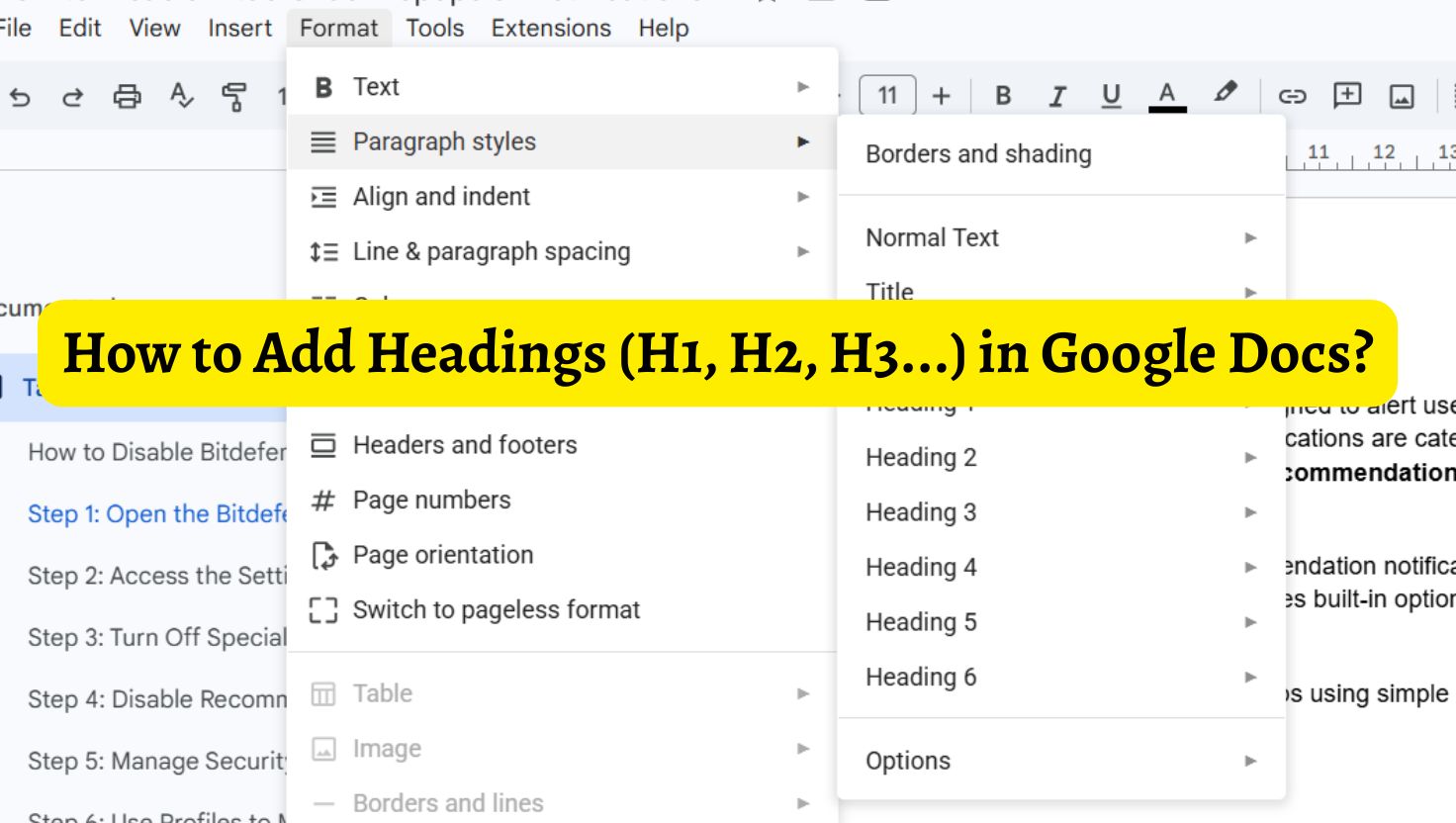 How to Add Headings (H1, H2, H3...) in Google Docs