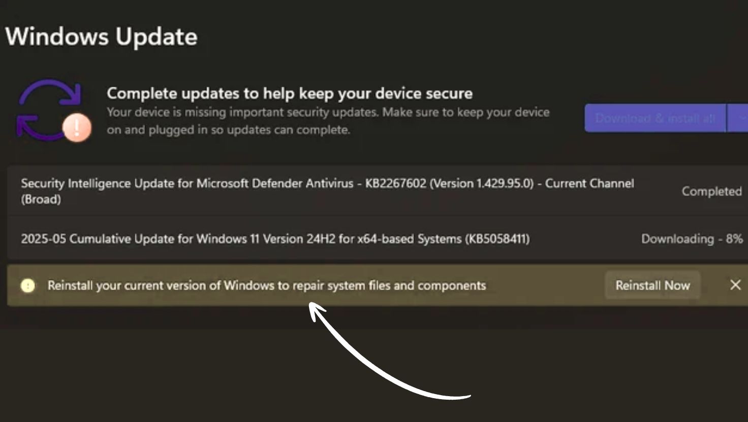 Fix “Reinstall Your Current Version of Windows” Message