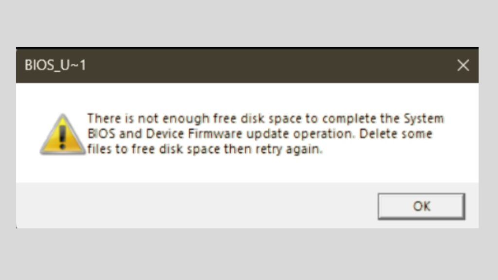 There is not enough free disk space to complete the System BIOS and Device Firmware update operation [Fix]