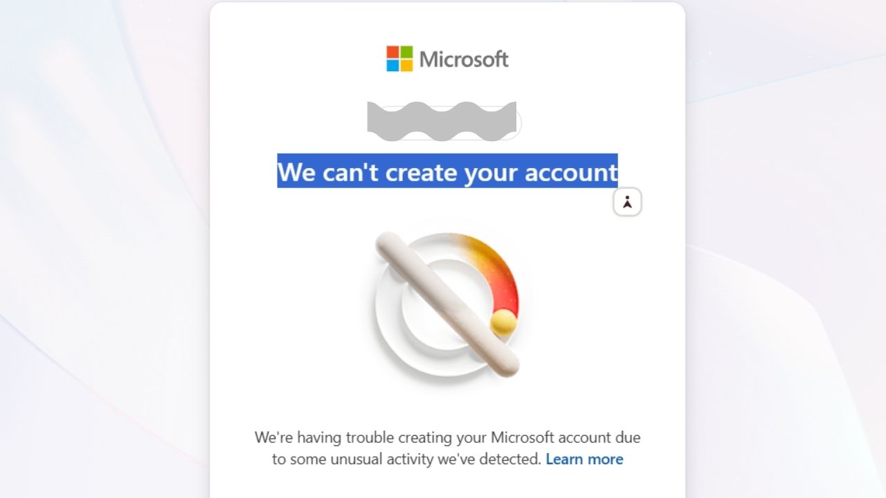 Fix We can't create your account on Microsoft